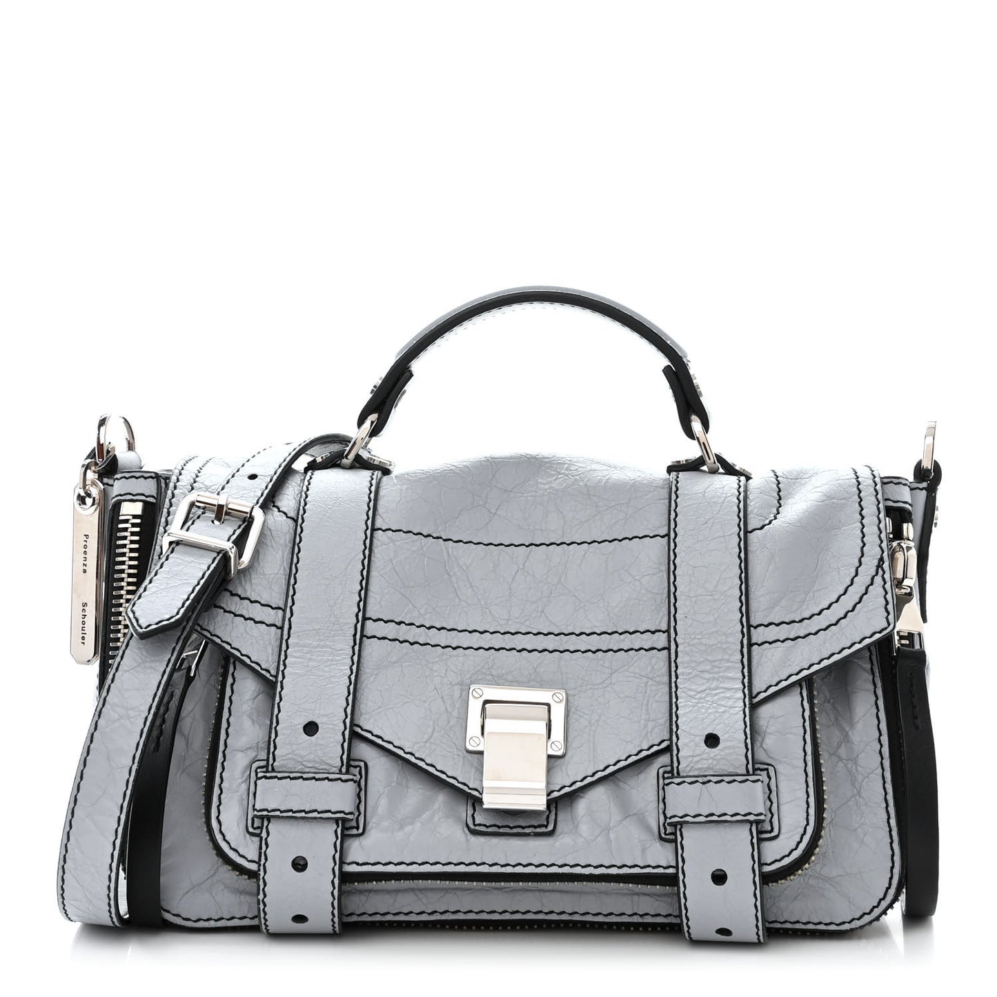 Paper Lambskin Tiny PS1 Plus Zip Satchel Dove Grey