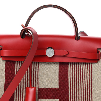 Hermes Vache Hunter Toile H Vibration Herbag Zip 31 PM Bordeaux Ficelle Rouge Piment 11 of 12
