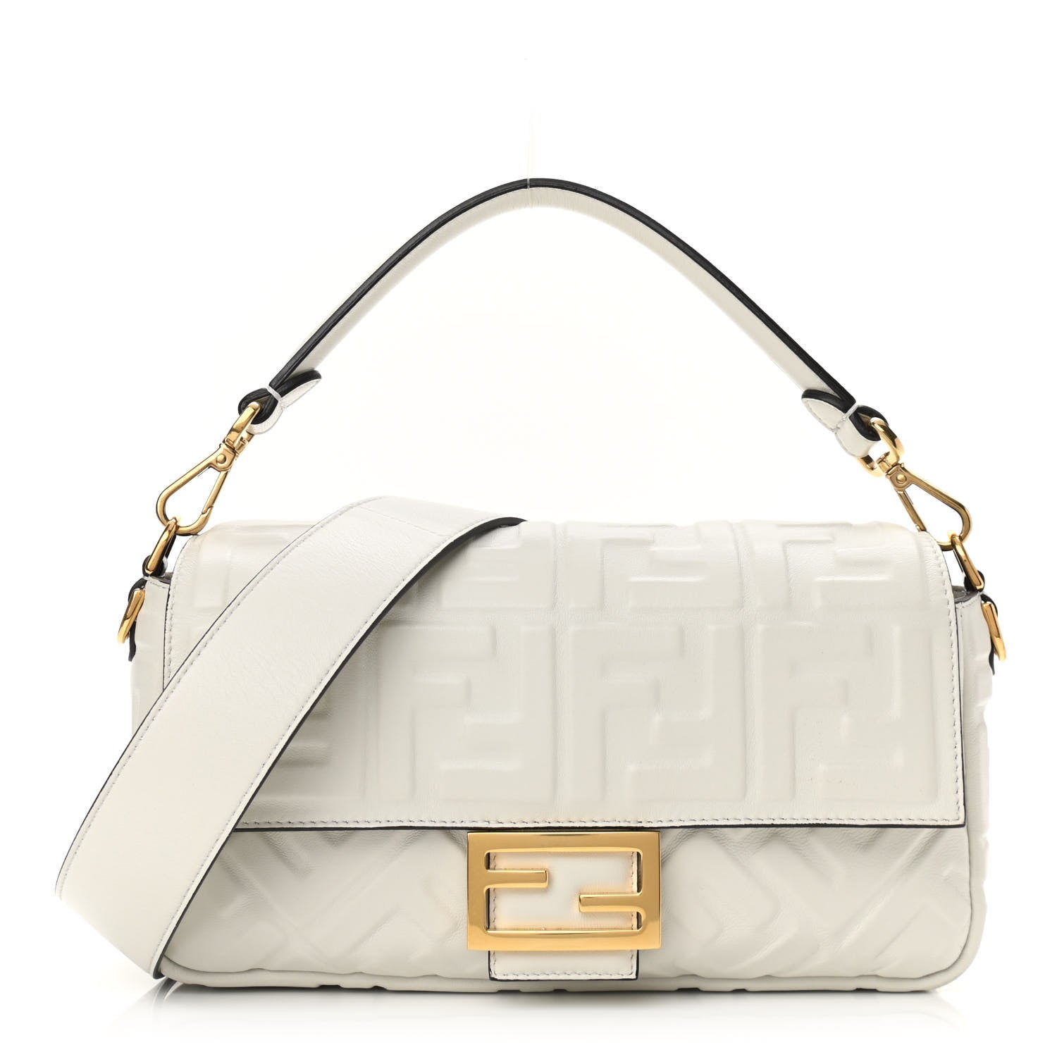 Fendi Nappa FF 1974 Embossed Baguette White 1 of 10