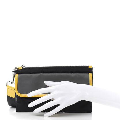 Prada Tessuto Nylon Saffiano Wristlet Pouch Black Grey Yellow 2 of 9