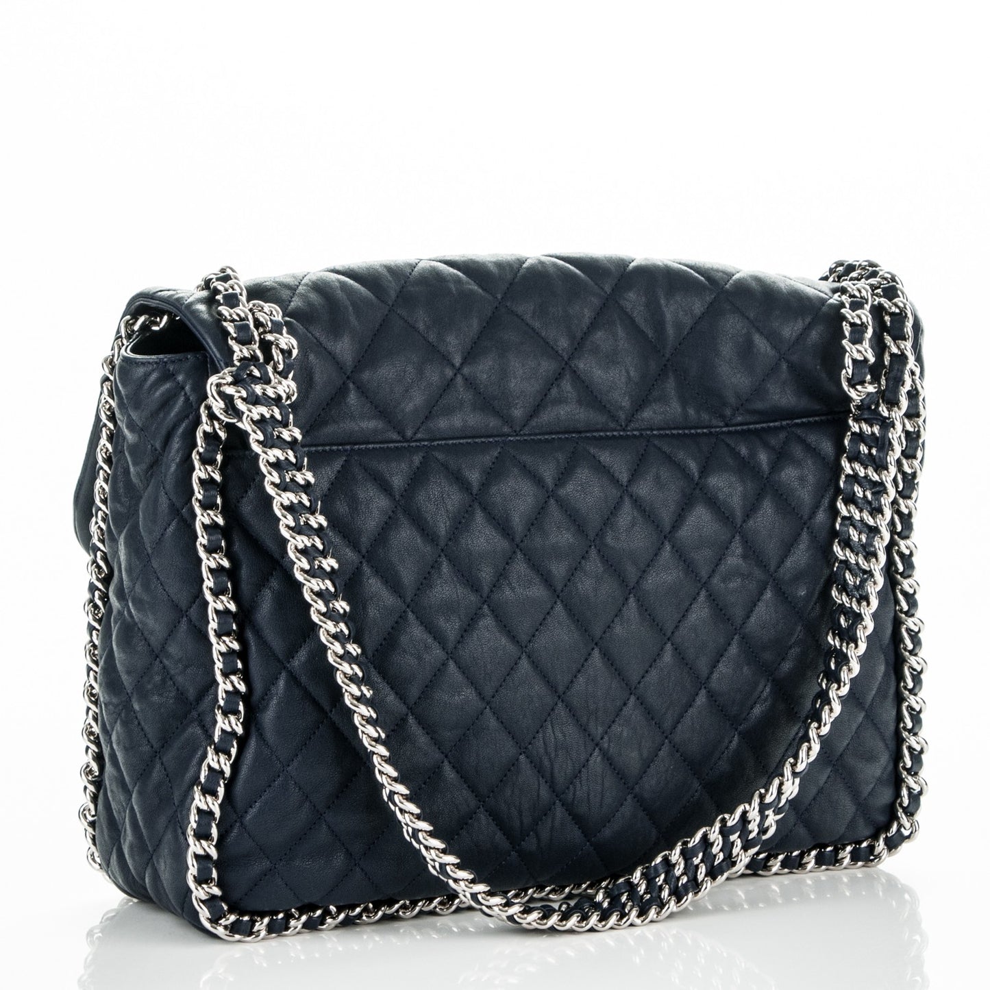 Washed Lambskin Quilted Maxi Chain Around Flap Dark Navy Blue