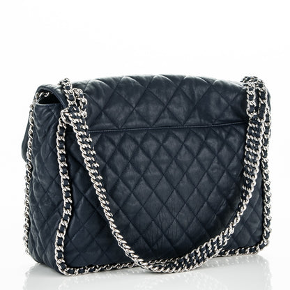 Chanel Washed Lambskin Quilted Maxi Chain Around Flap Dark Navy Blue 3 of 6
