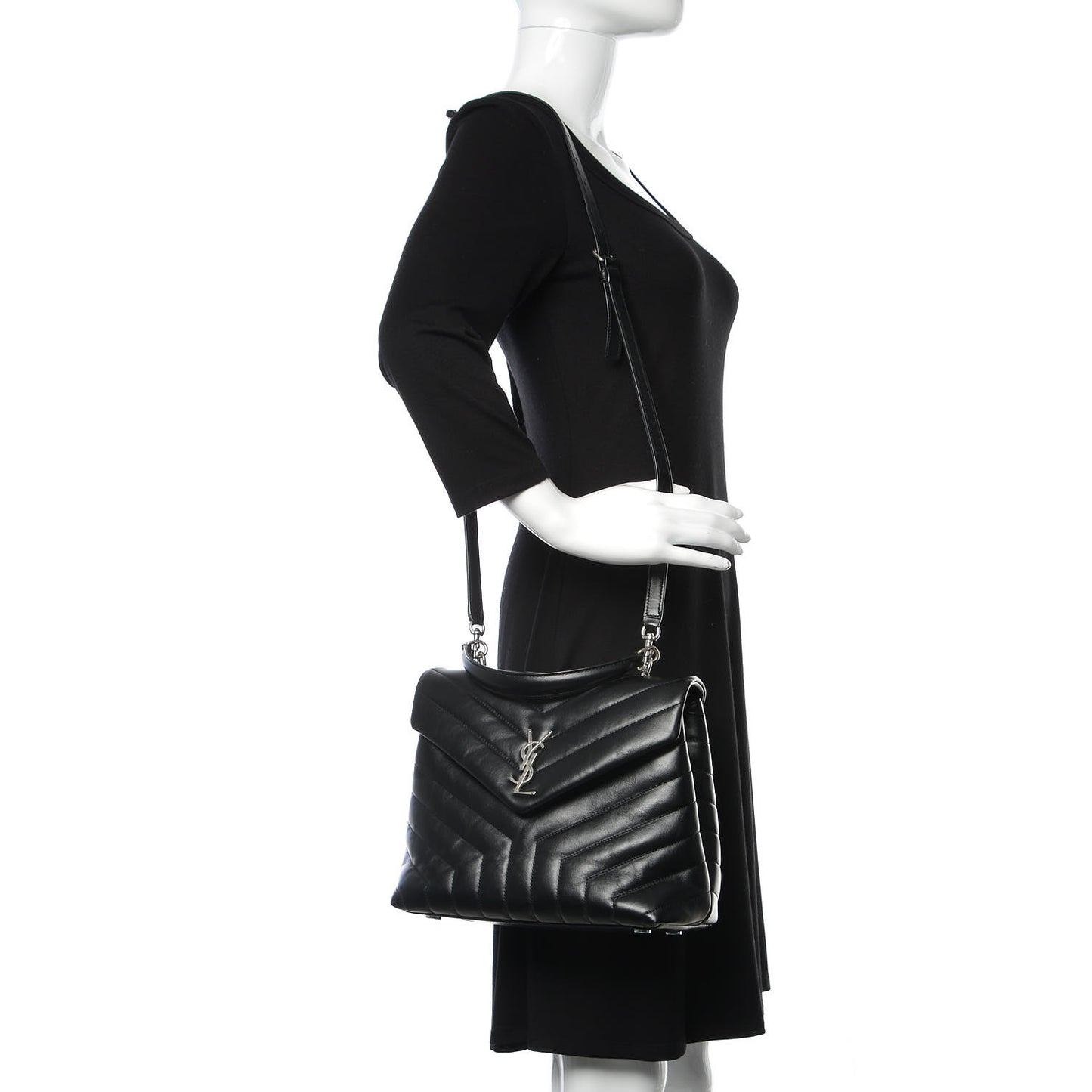 Calfskin Y Quilted Monogram Medium Loulou Satchel Black