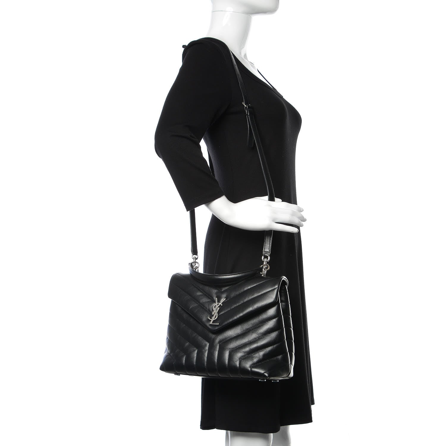 Saint Laurent Calfskin Y Quilted Monogram Medium Loulou Satchel Black 2 of 10