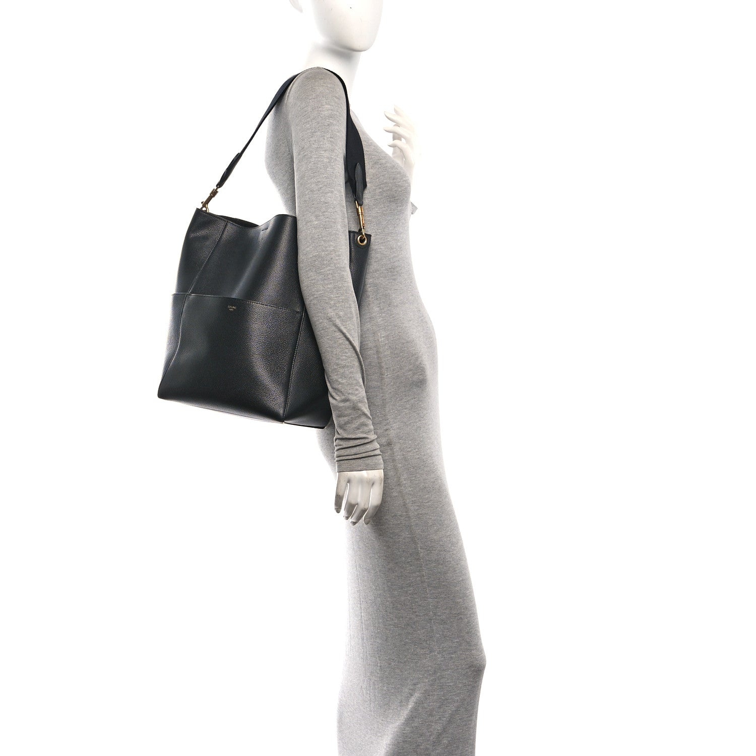 Celine Soft Grained Calfskin Sangle Bucket Bag Black 2 of 9
