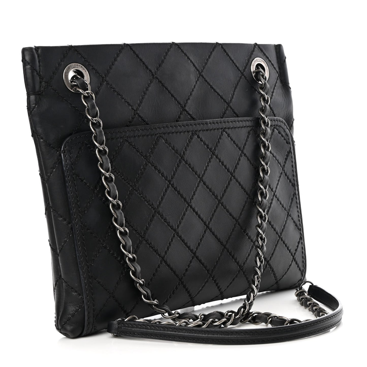 Calfskin Wild Stitch Small Shopping Tote Black