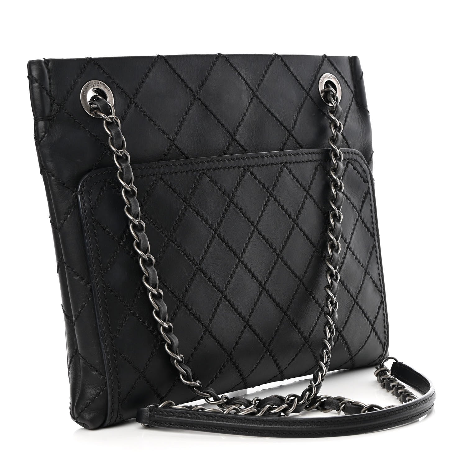 Chanel Calfskin Wild Stitch Small Shopping Tote Black 3 of 9