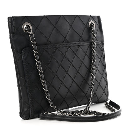 Chanel Calfskin Wild Stitch Small Shopping Tote Black 3 of 9