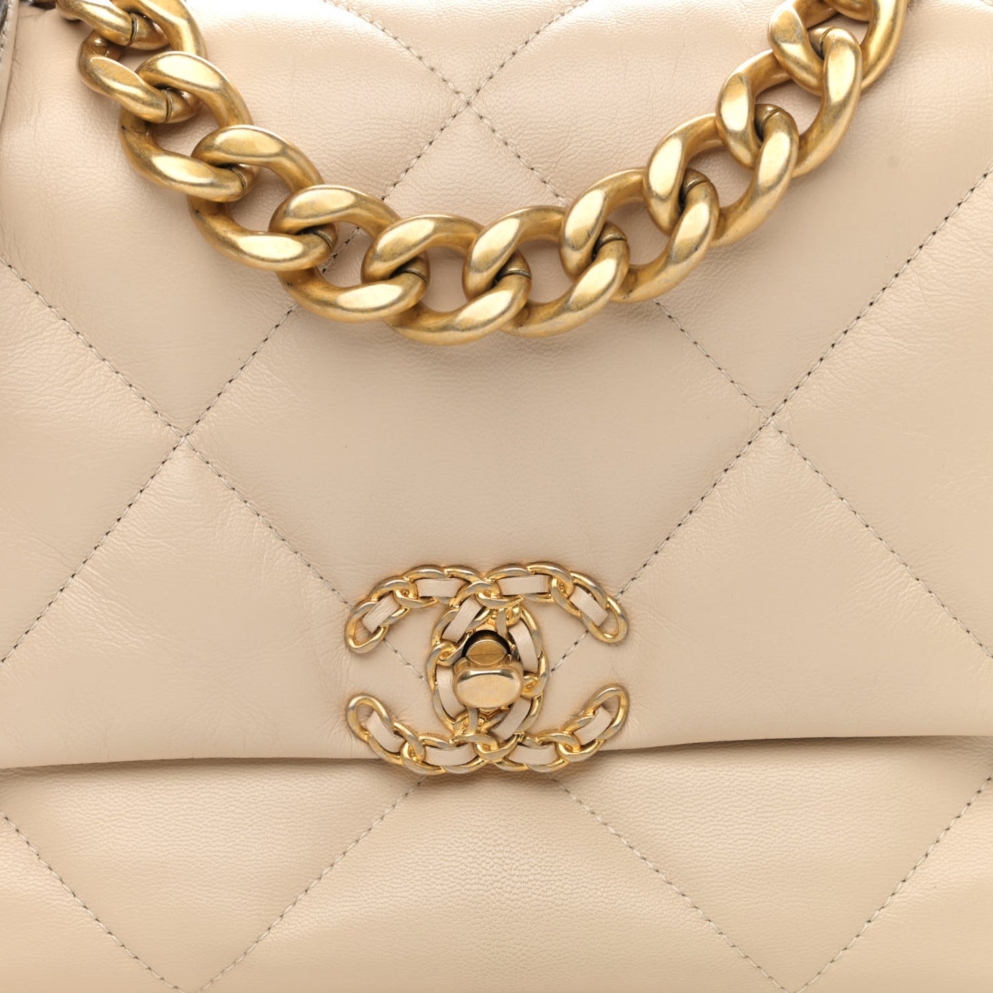 Goatskin Quilted Large Chanel 19 Flap Beige