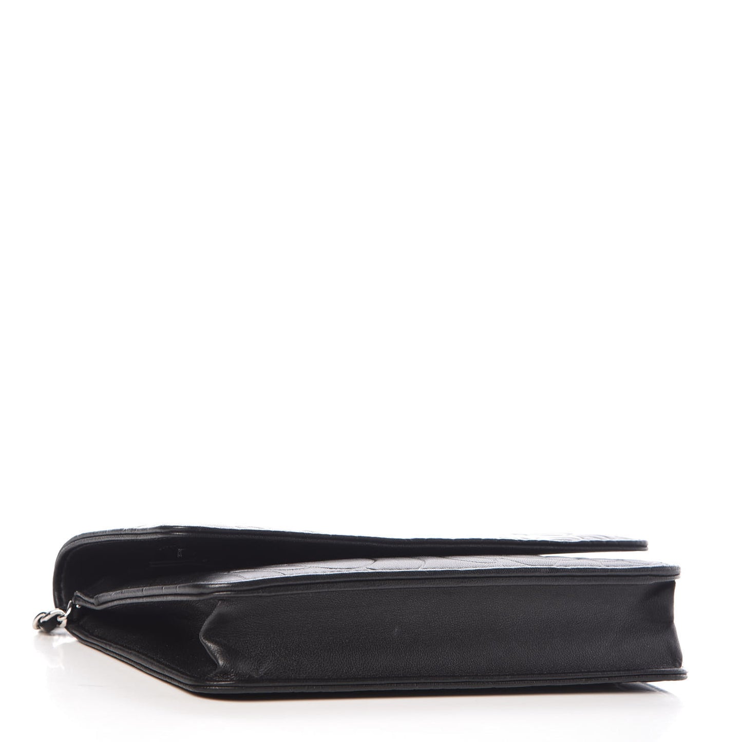 Lambskin Camellia Embossed Wallet On Chain WOC Black