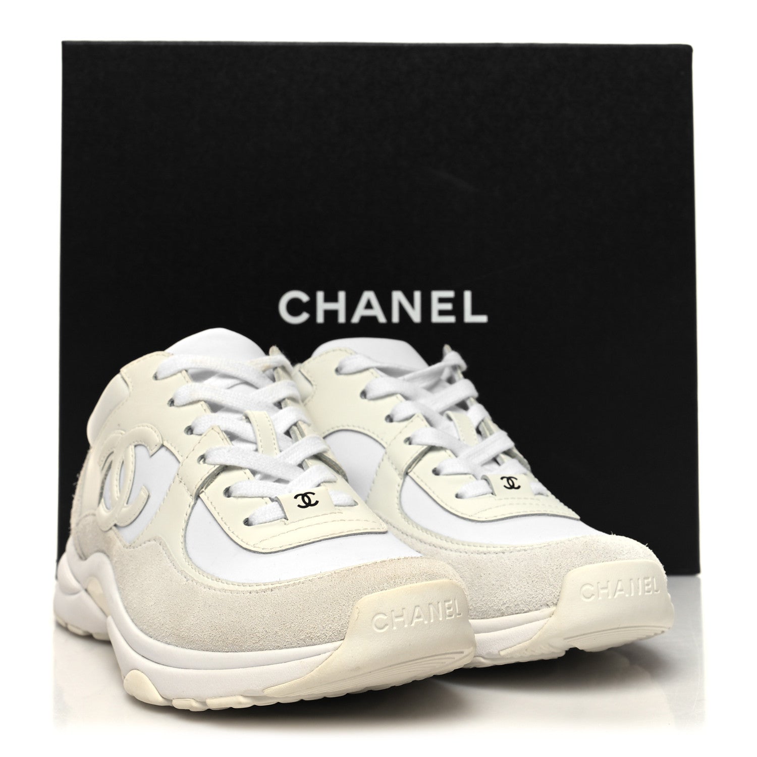 Chanel Suede Calfskin Fabric CC Sneakers 36.5 White 8 of 8
