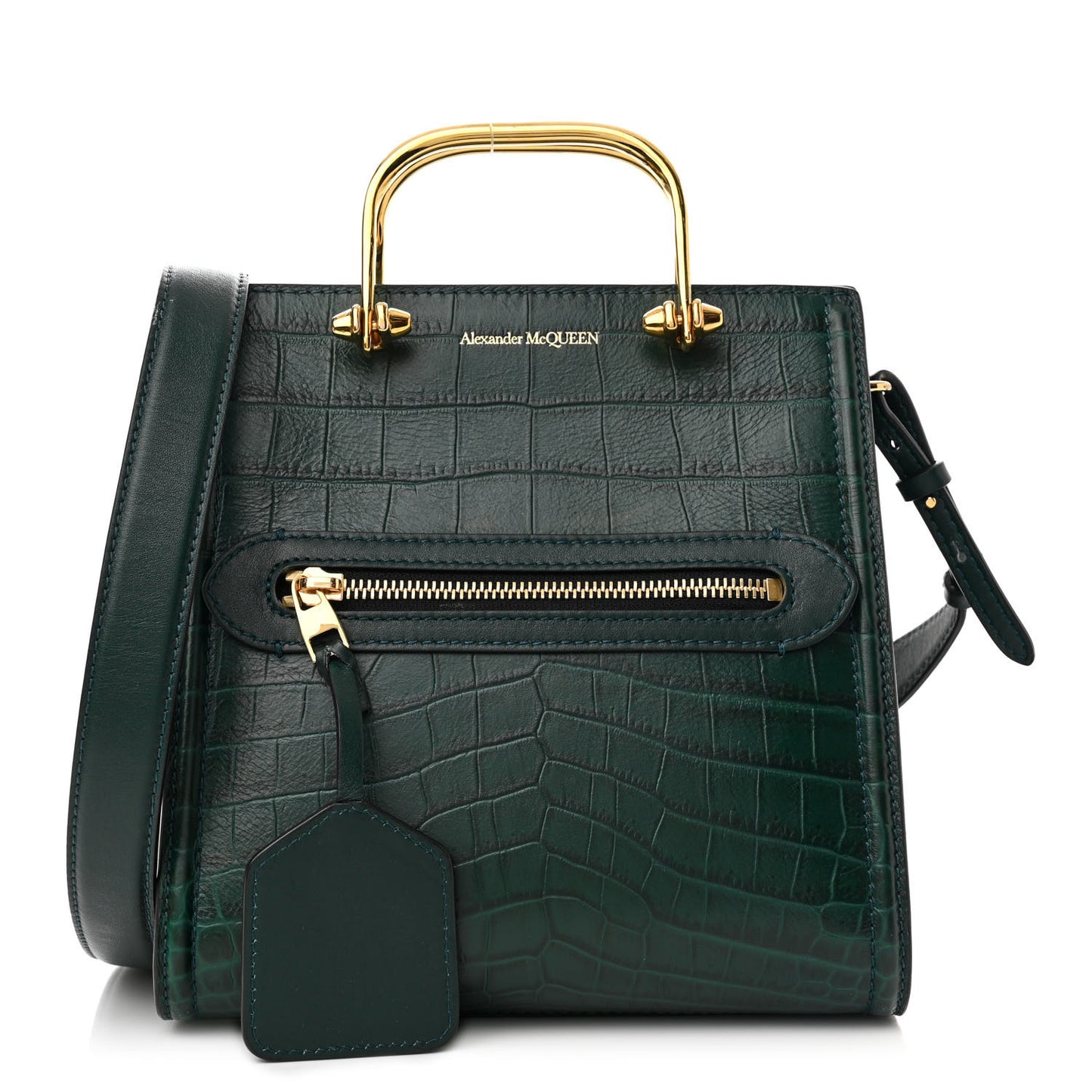 Crocodile Embossed Calfskin The Short Story Shoulder Bag Black