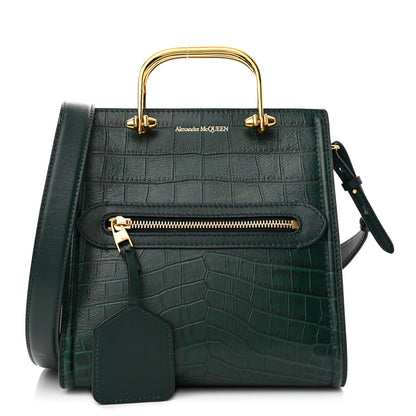 Alexander McQueen Crocodile Embossed Calfskin The Short Story Shoulder Bag Black 1 of 11