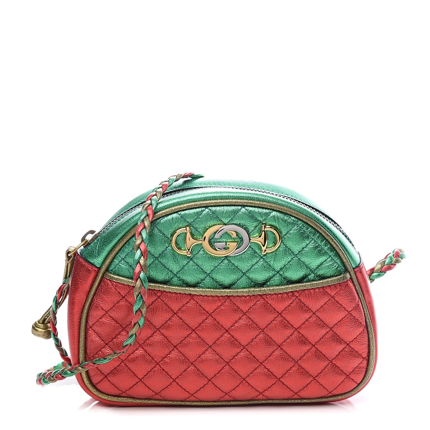 Laminated Nappa Trapuntata Mini Zumi Dome Shoulder Bag Rosso Jasmine Green Rame
