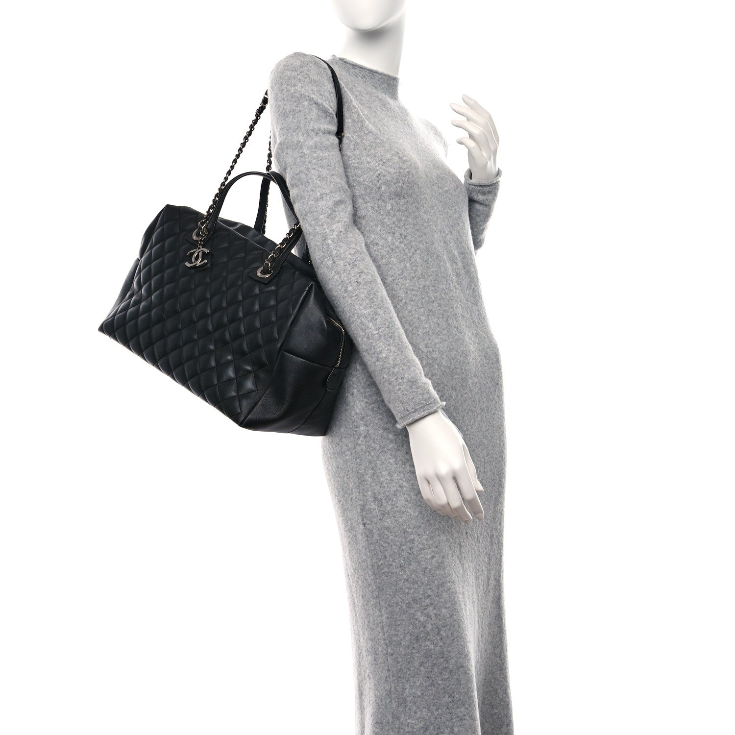 Chanel Calfskin Quilted Feather Weight Bowling Bag Black 3 of 14