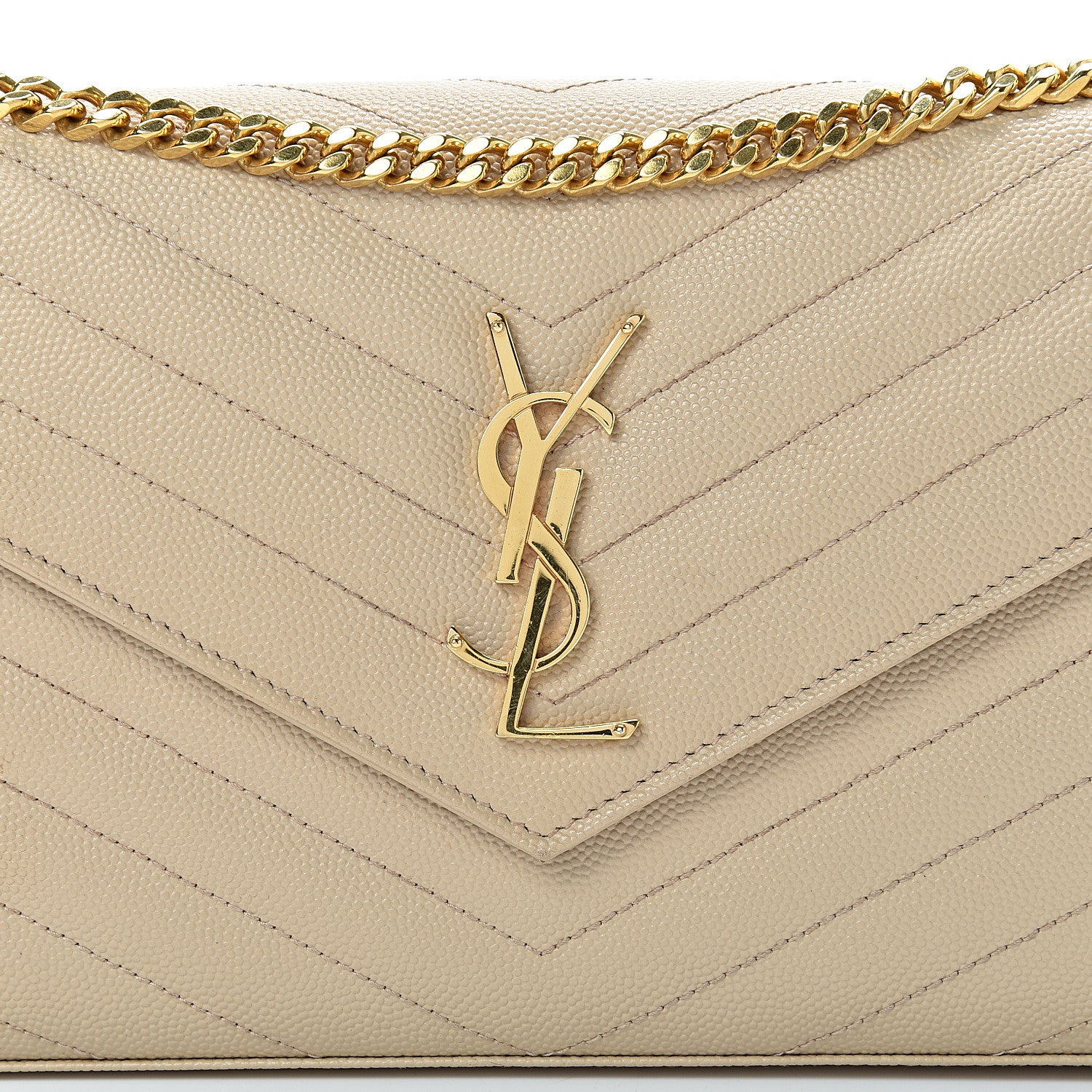 Saint Laurent Grain De Poudre Matelasse Chevron Monogram Chain Wallet Nude Powder 8 of 15