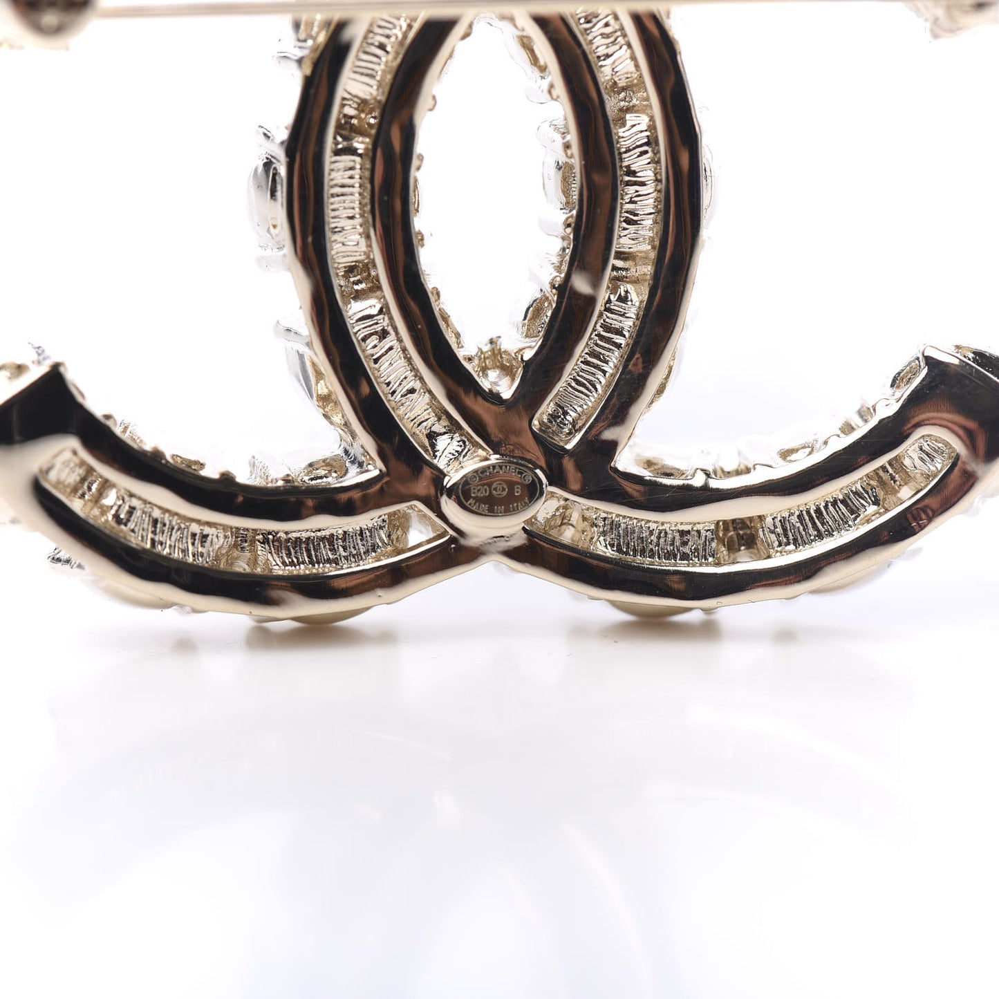 Crystal Pearl CC Dazzling Domino Brooch Gold Black