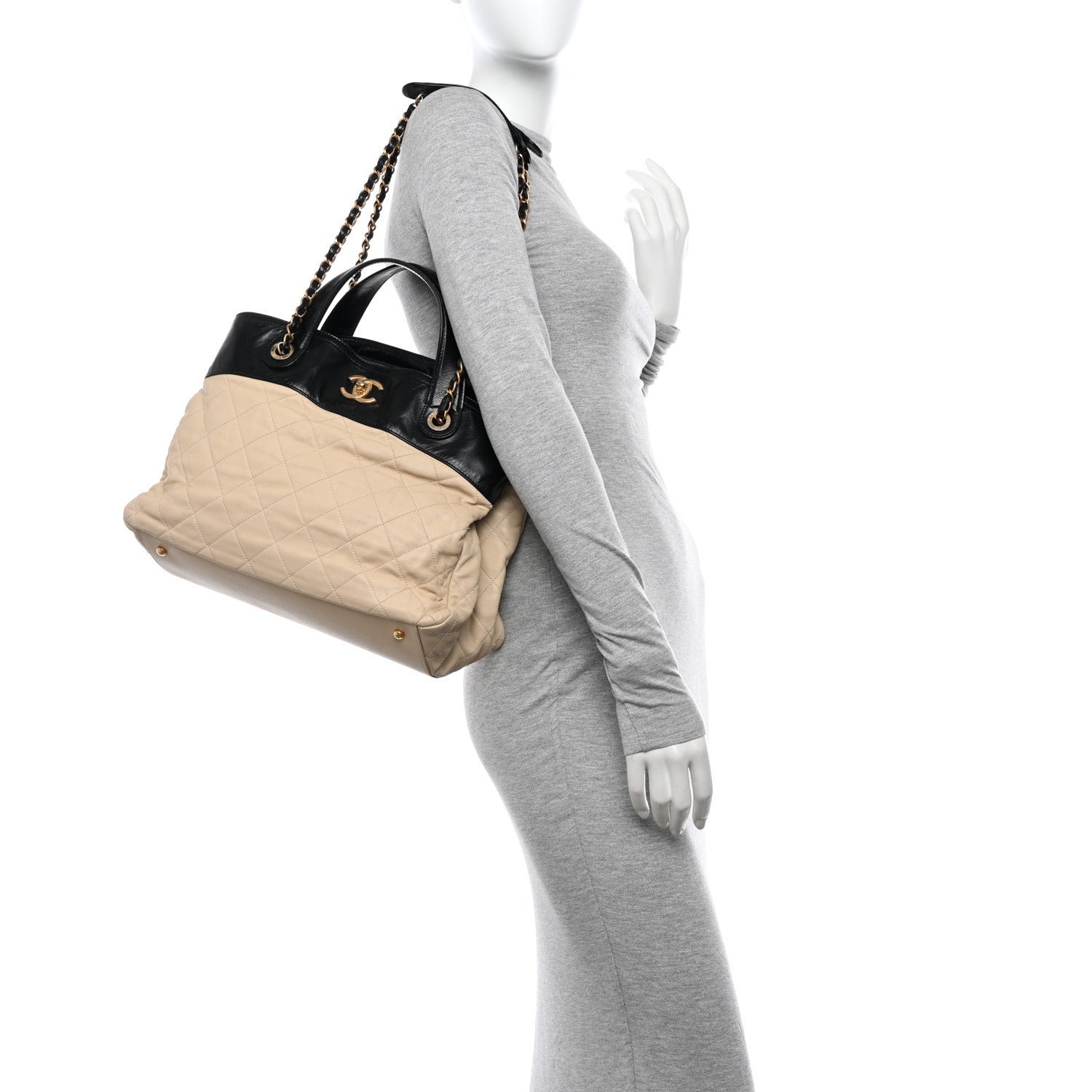 Chanel Calfskin Quilted In The Mix Shopping Tote Beige Black 2 of 14