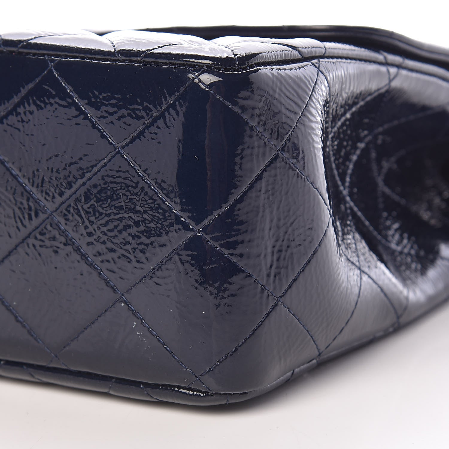 Chanel Distressed Patent Quilted Jumbo Single Flap Navy 10 of 15