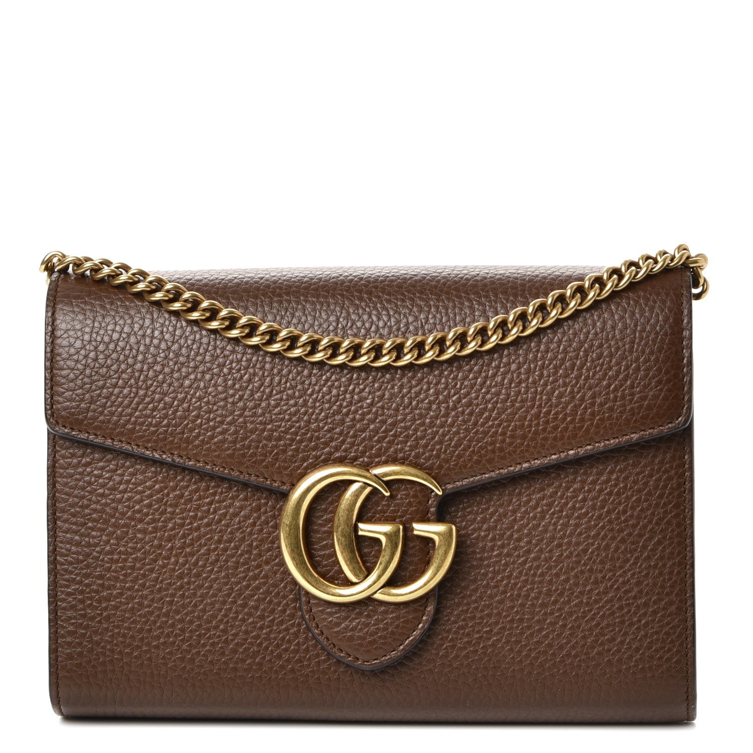 Gucci Cellarius Calfskin GG Marmont Chain Wallet Nut Brown 1 of 13