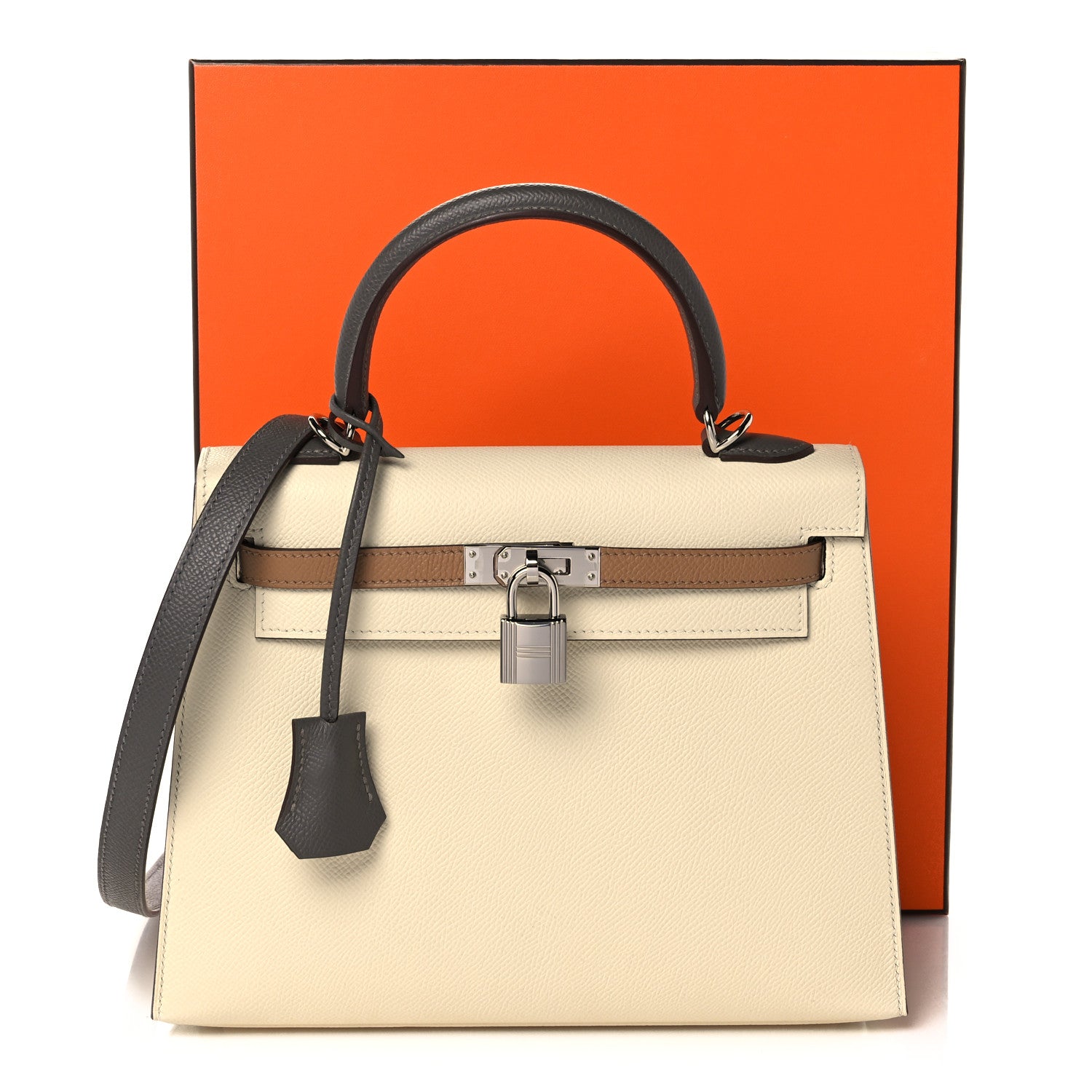 Hermes Epsom Tri-Color Kelly Sellier 25 Nata Chai Gris Meyer 38 of 38