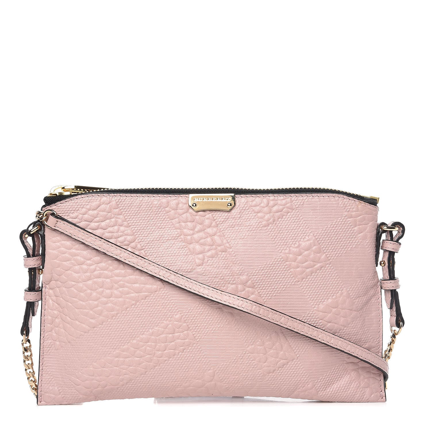 Burberry Signature Grain Calfskin Check Embossed Peyton Crossbody Clutch Bag Pale Orchid 1 of 10