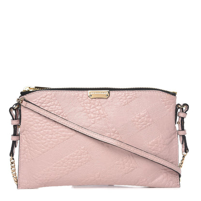 Burberry Signature Grain Calfskin Check Embossed Peyton Crossbody Clutch Bag Pale Orchid 1 of 10