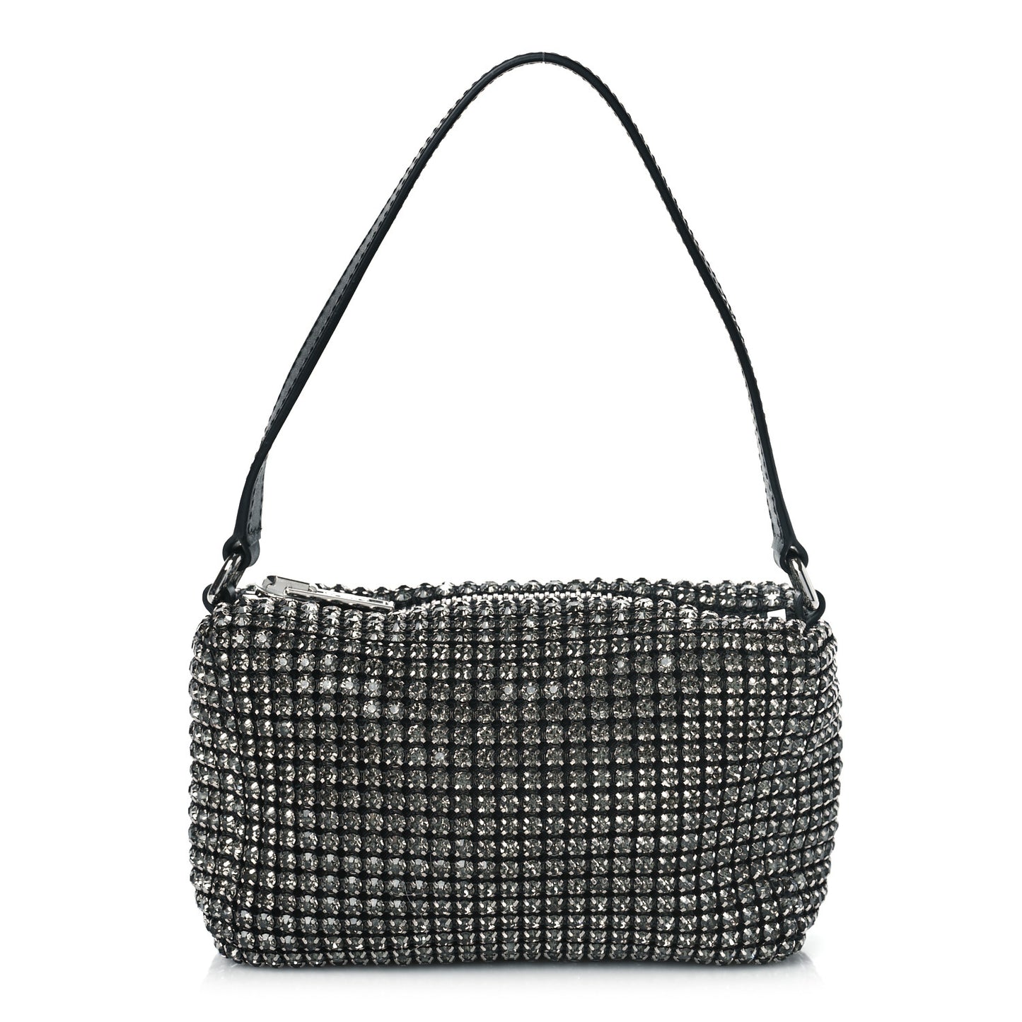 Mesh Crystal Rhinestone Mini Heiress Pouch Black Silver