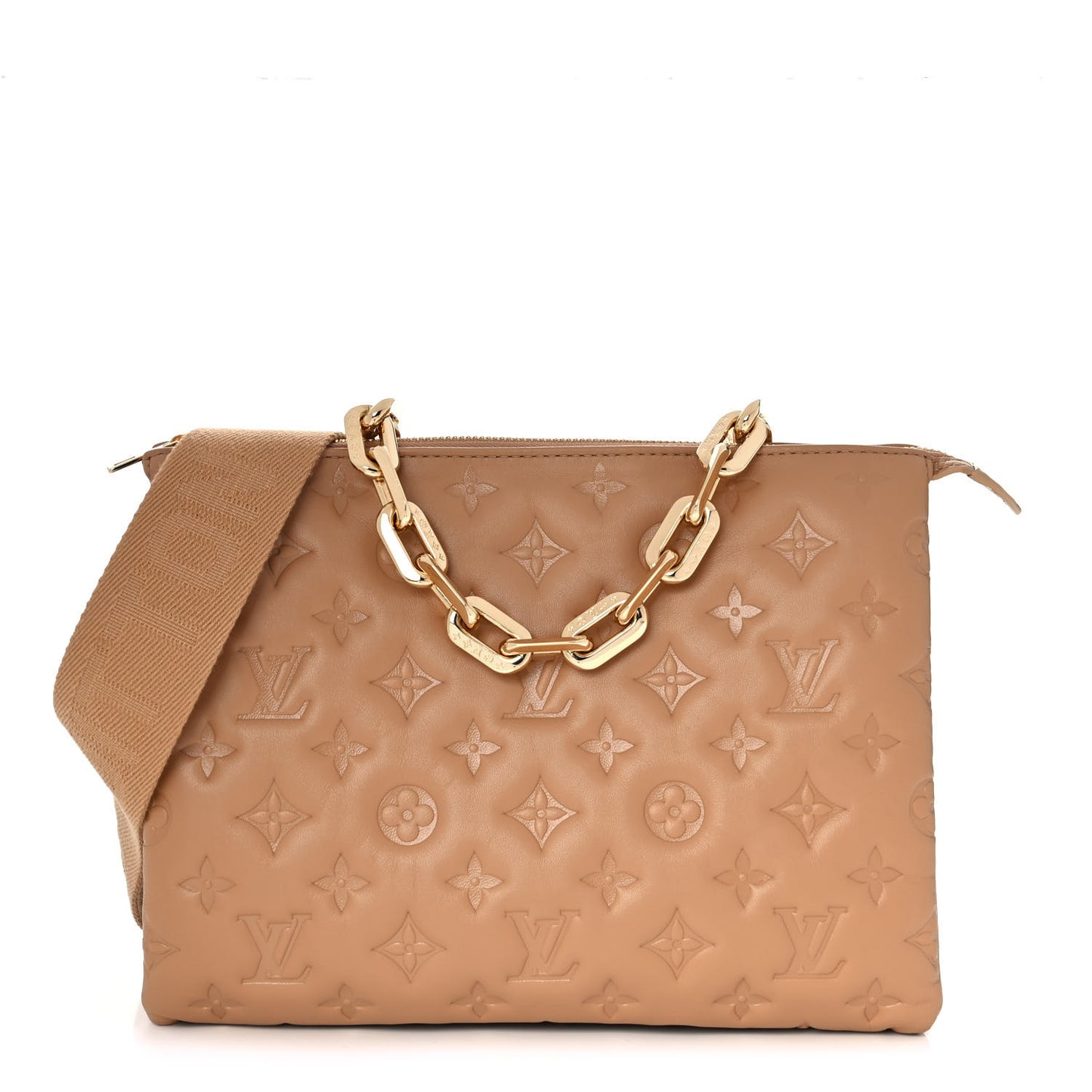 Lambskin Embossed Monogram Coussin PM Camel