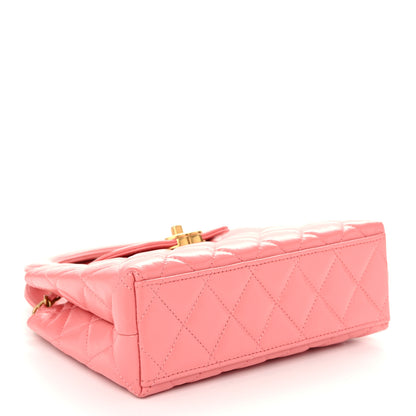 Chanel Shiny Aged Calfskin Quilted Nano Kelly Shopper Coral Pink 4 of 10
