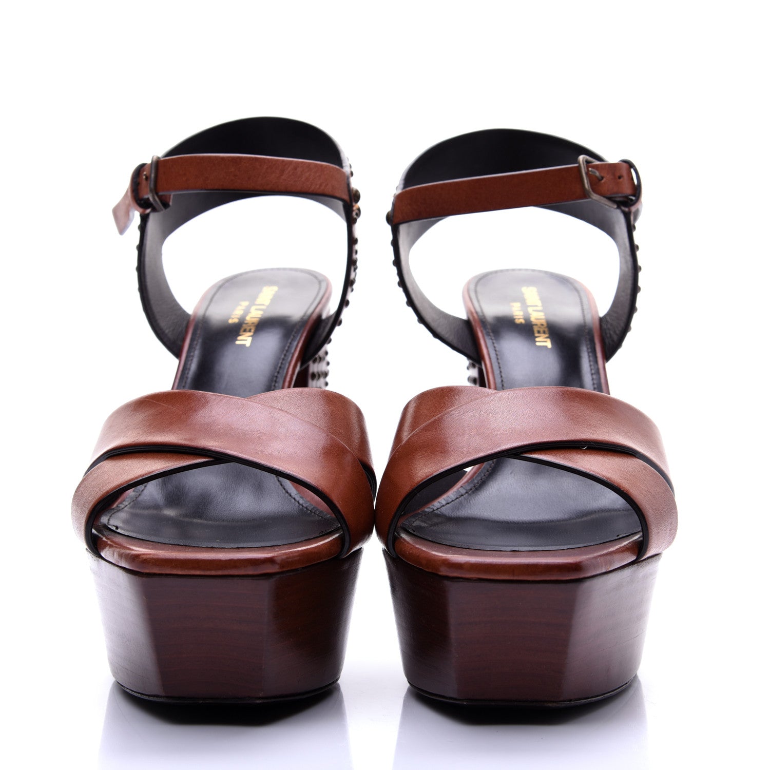 Saint Laurent Calfskin Studded Farrah 80 Platform Sandals 40 Brown 2 of 10