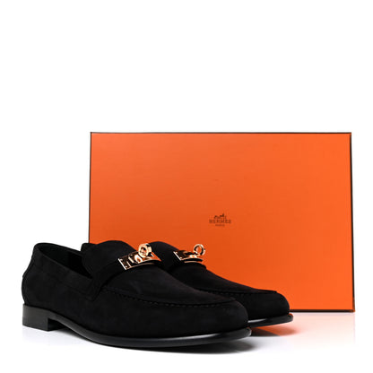Hermes Suede Goatskin Womens Destin Loafer 37 Black 8 of 8
