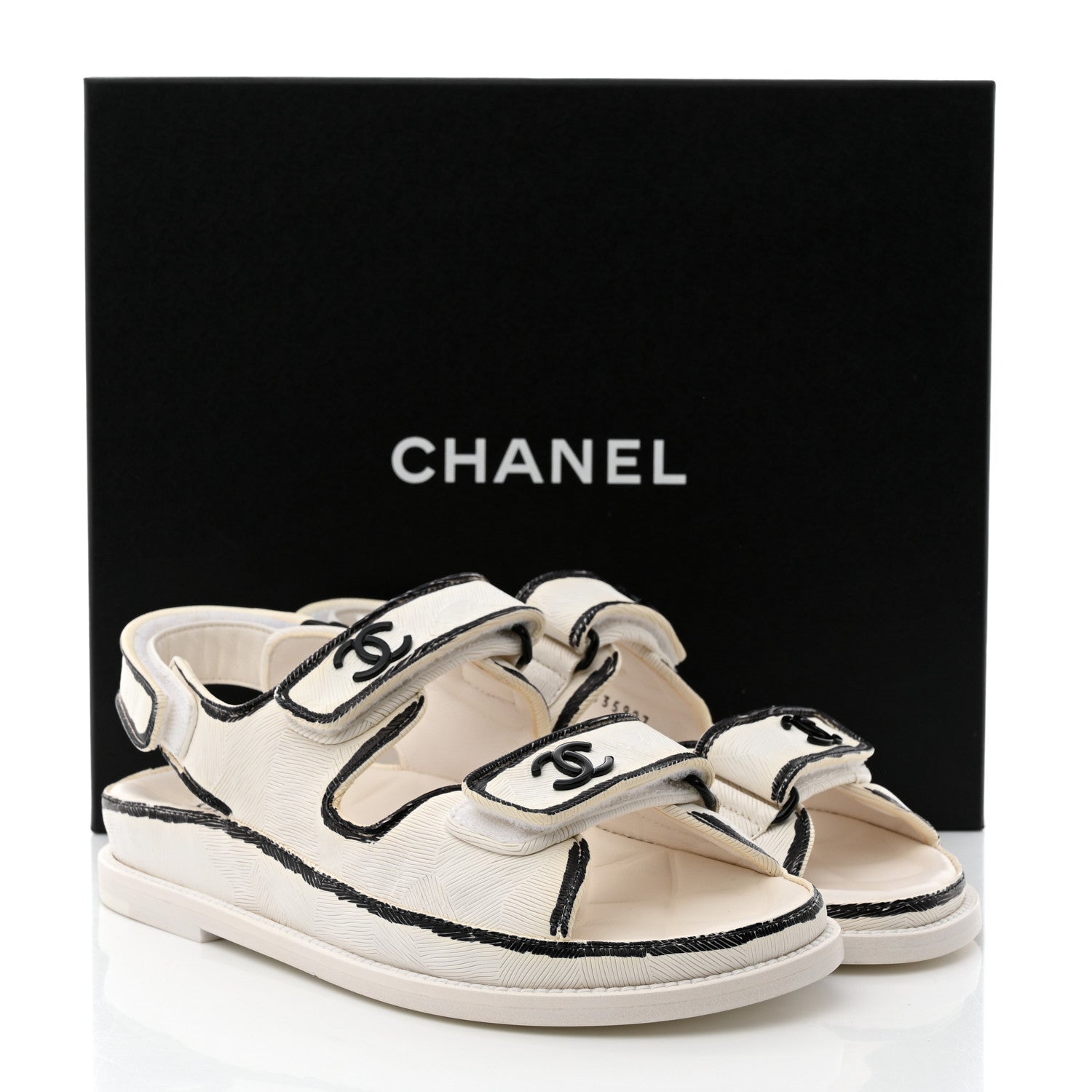 Chanel Calfskin Printed Velcro Dad Sandals 35.5 White Black 11 of 11