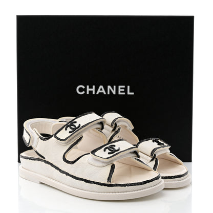 Chanel Calfskin Printed Velcro Dad Sandals 35.5 White Black 11 of 11
