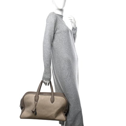 Hermes Toile Taurillon Clemence Victoria II 43 Ecru Gris Tourterelle 3 of 13