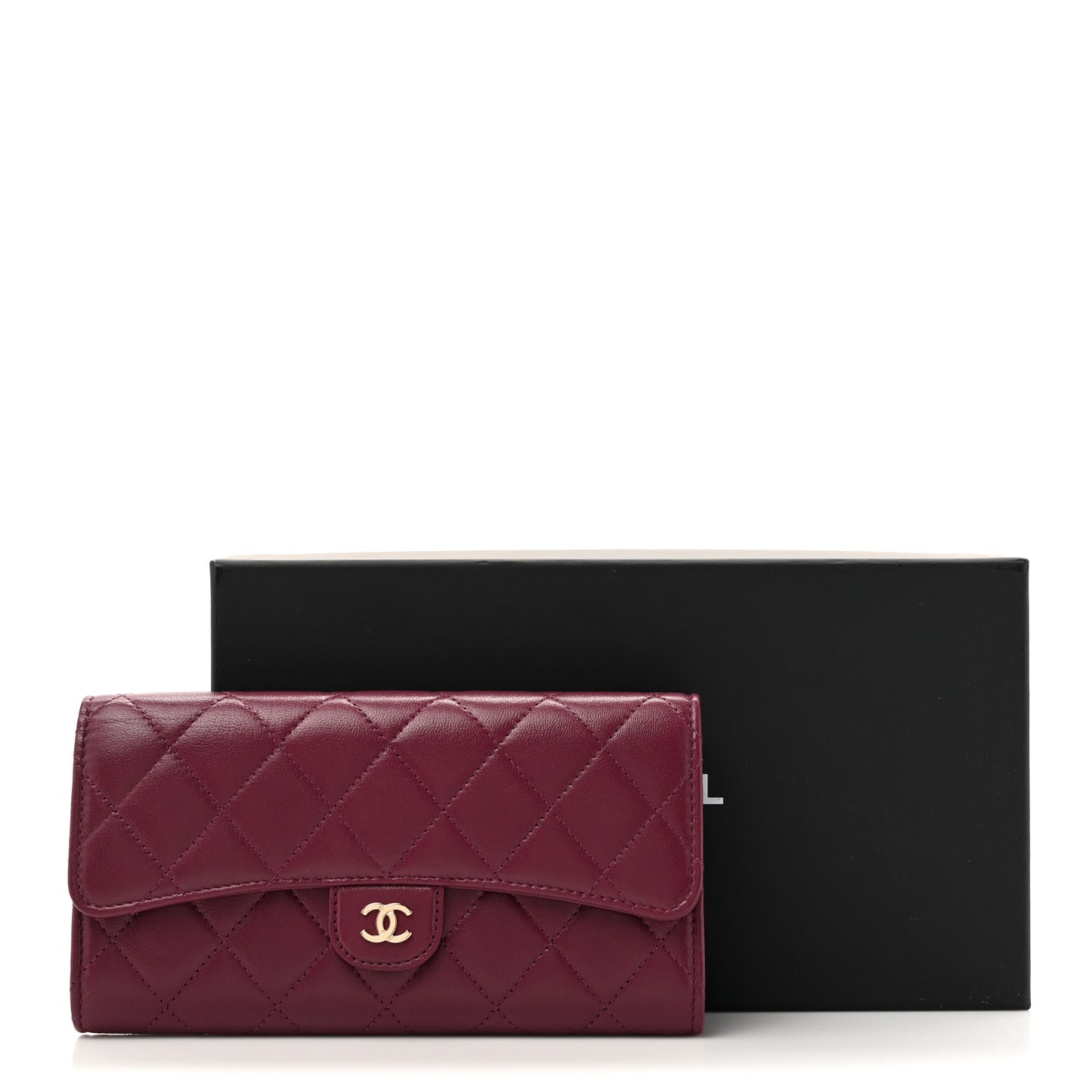 Lambskin Quilted Large Gusset Flap Wallet Purple