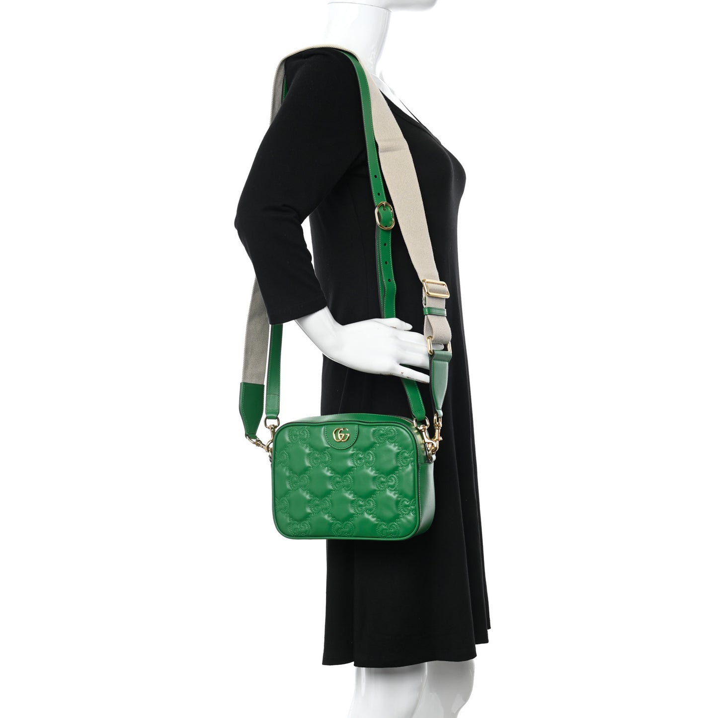 Calfskin GG Matelasse Shoulder Bag Spring Green Natural