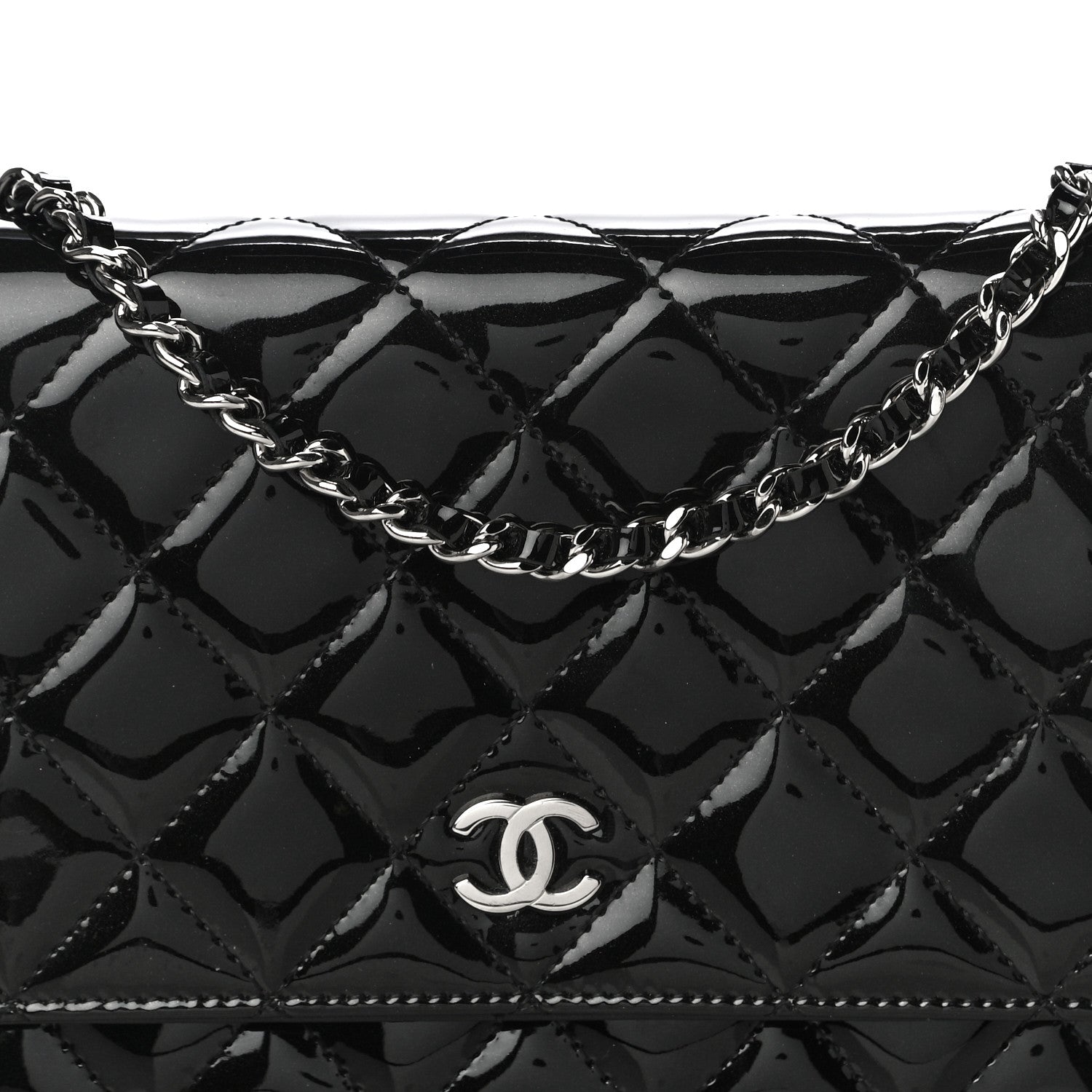 Chanel Patent Quilted Wallet On Chain WOC Black 8 of 11