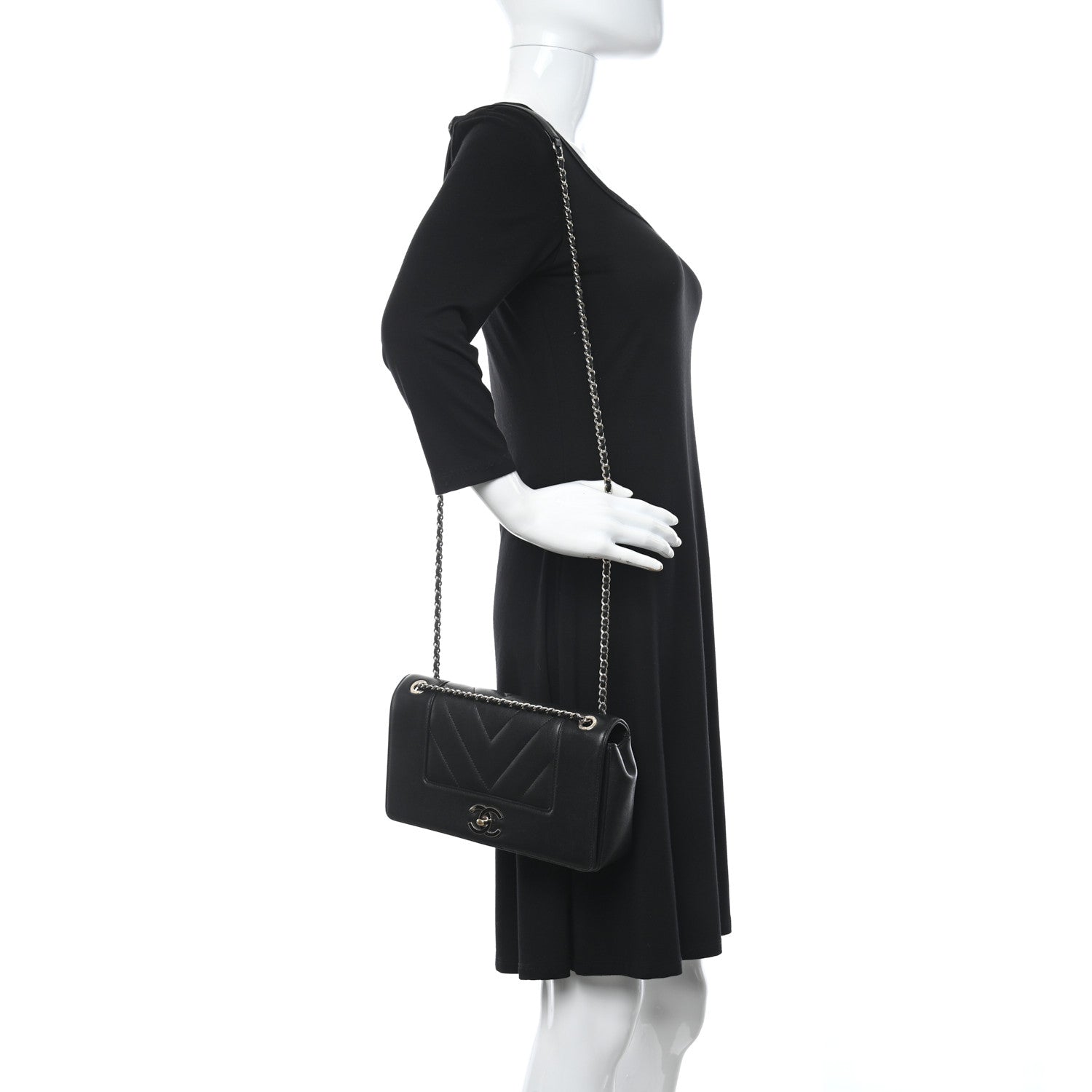 Chanel Sheepskin Chevron Quilted Vintage Mademoiselle Flap Black 2 of 12