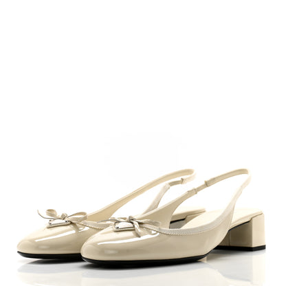 Prada Vernice Triangle Bow 45mm Slingback Pumps 38.5 Avorio 3 of 9