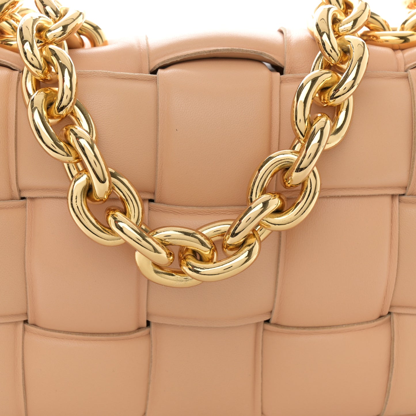 Lambskin Maxi Intreccio Padded Chain Cassette Crossbody Bag Almond