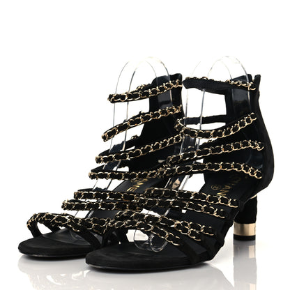 Chanel Kid Suede Chain CC Sandals 39 Black 3 of 11