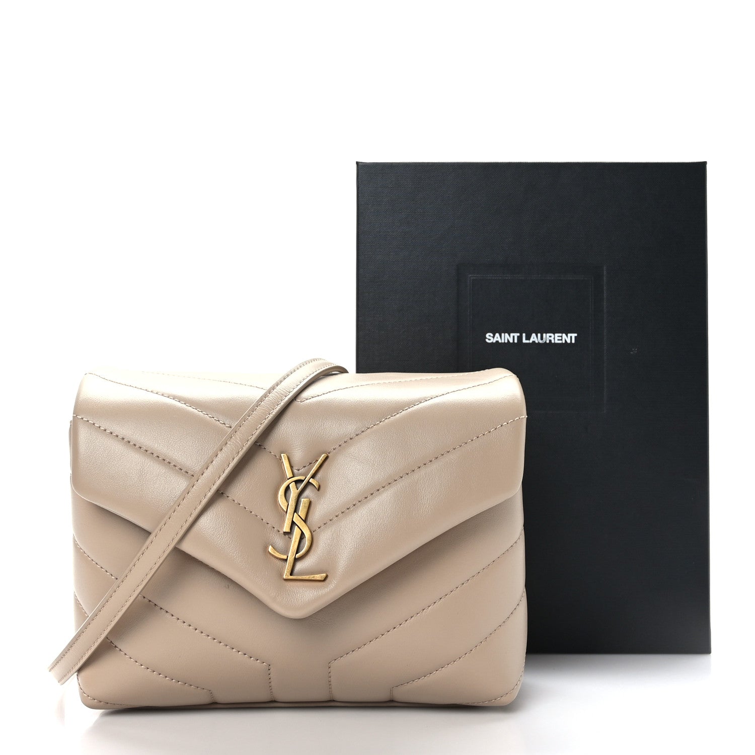 Saint Laurent Calfskin Y Quilted Monogram Toy Loulou Crossbody Bag Dark Beige 9 of 9