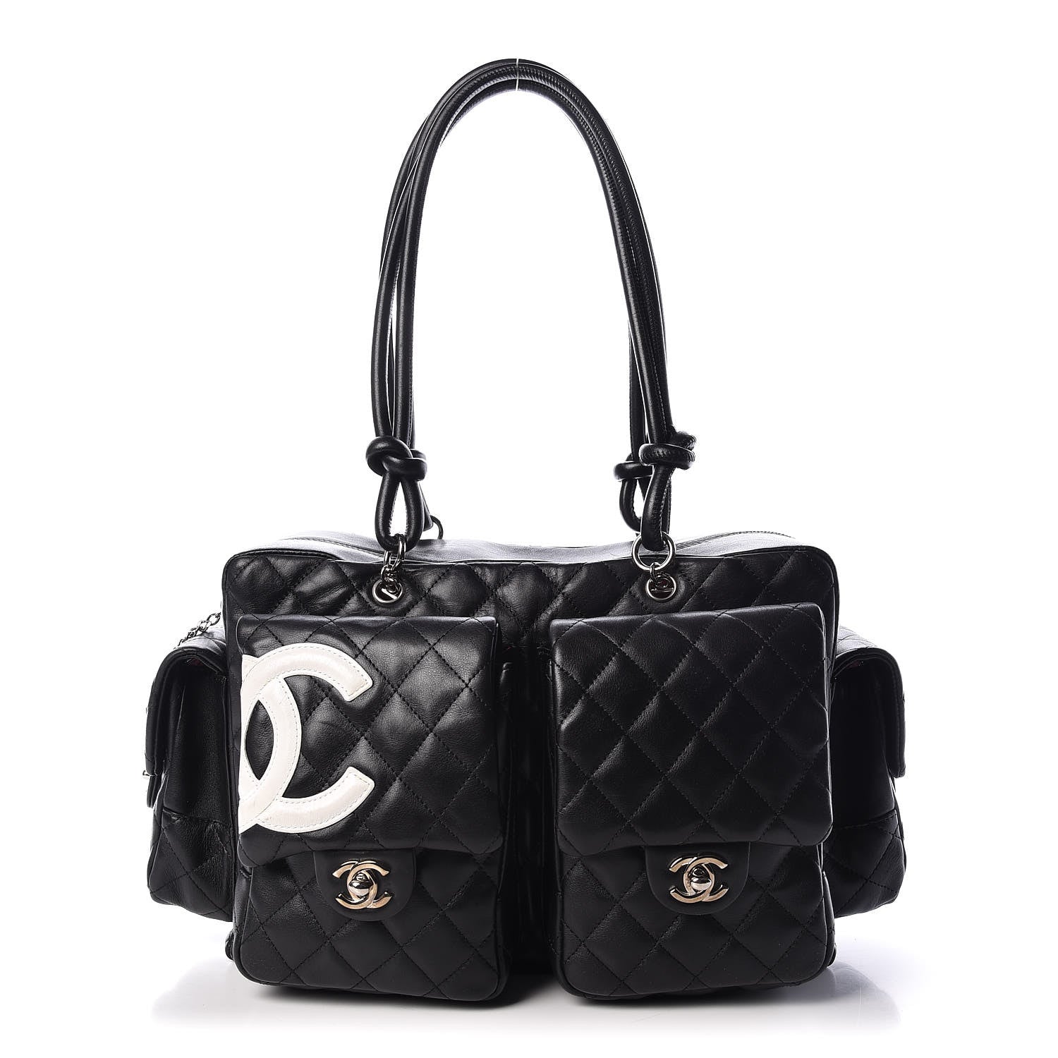 Chanel Calfskin Quilted Large Cambon Multipocket Reporter Black White 1 of 9