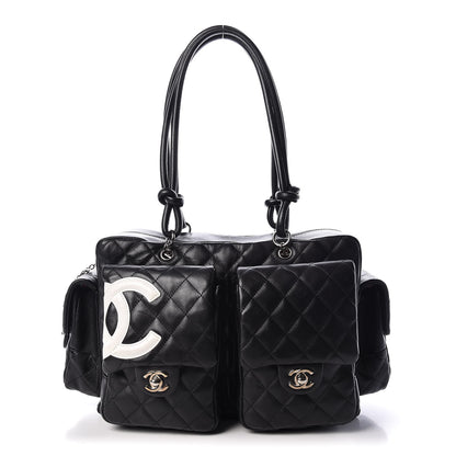 Chanel Calfskin Quilted Large Cambon Multipocket Reporter Black White 1 of 9