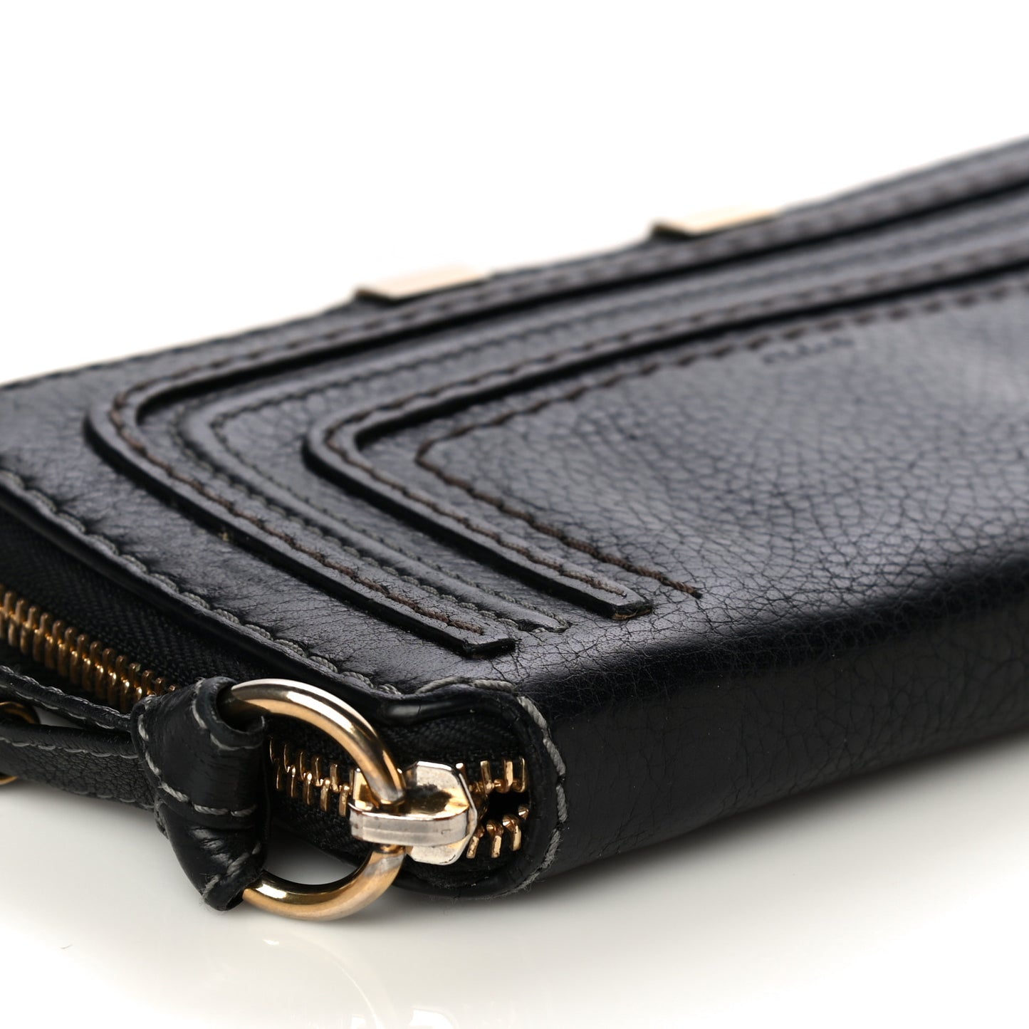 Grained Calfskin Marcie Long Zip Around Wallet Black