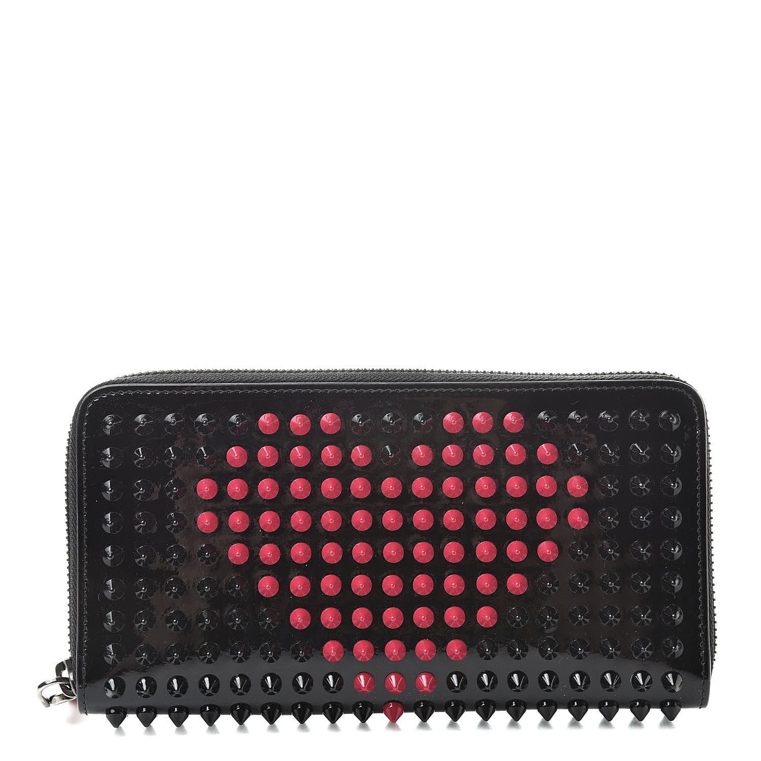 Christian Louboutin Patent Panettone Spiked Valentines Zip Around Wallet Black Fuchsia 1 of 8