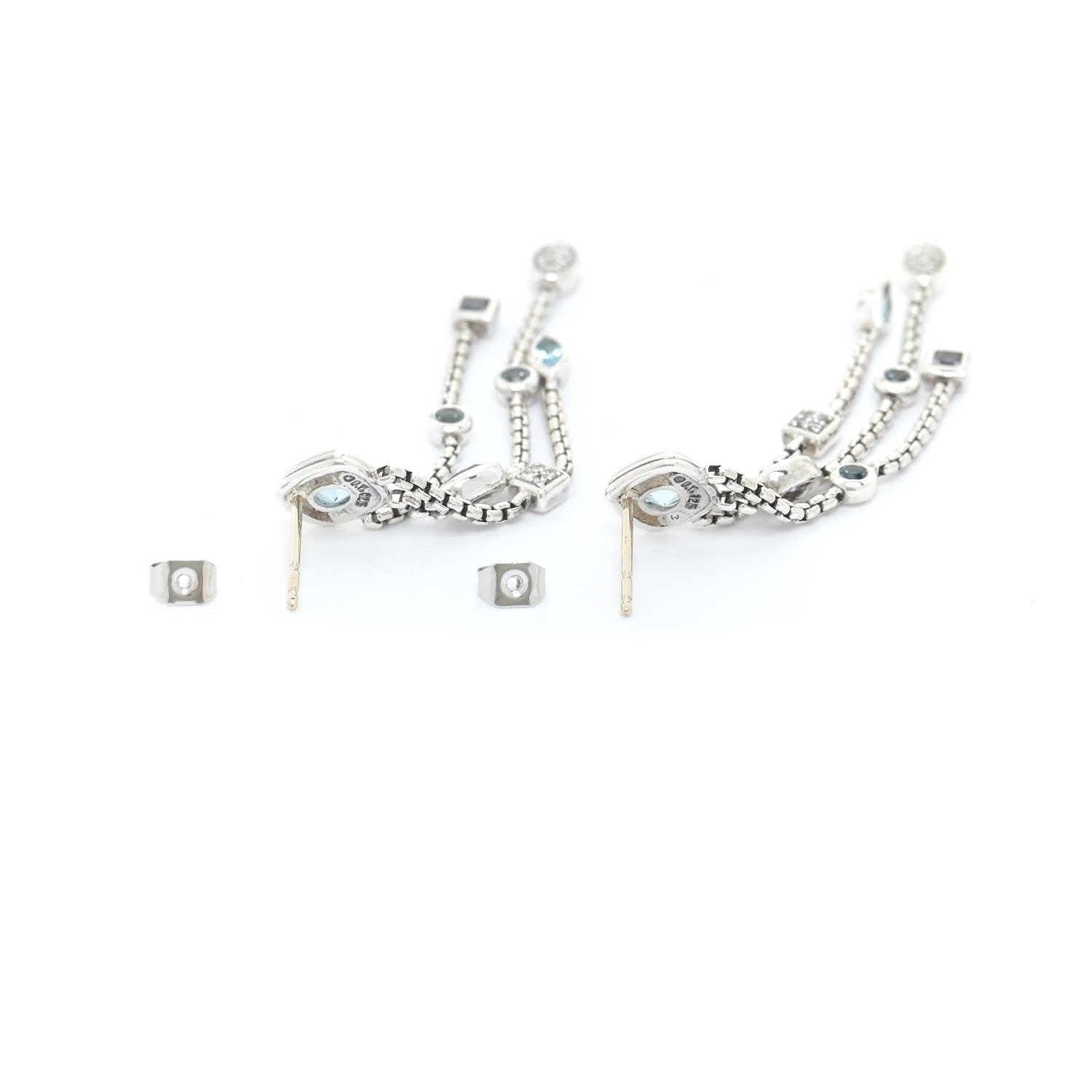 David Yurman Sterling Silver Diamond Blue Topaz Iolite Confetti 3 Row Tassel Earrings 4 of 5