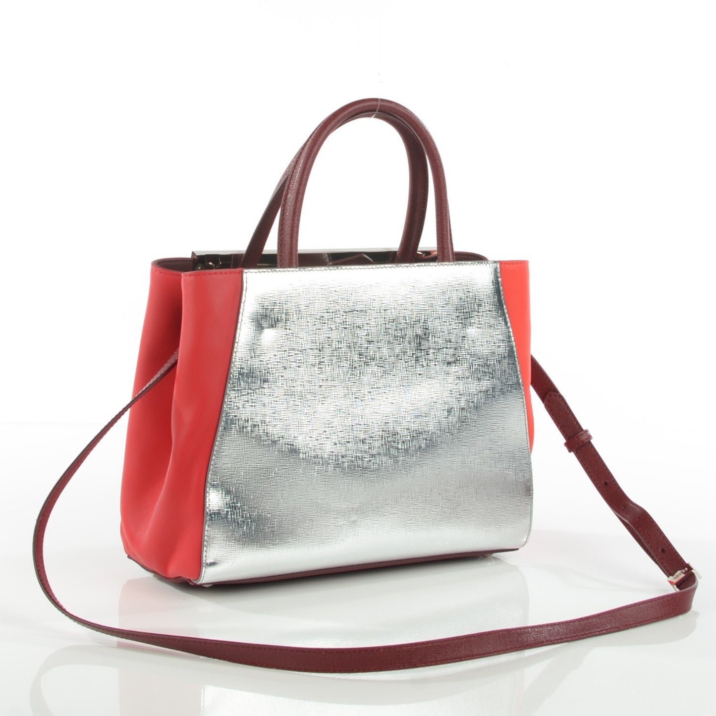 Vitello Elite Calfskin Colorblock Petite 2Jours Tote Argento Rosso
