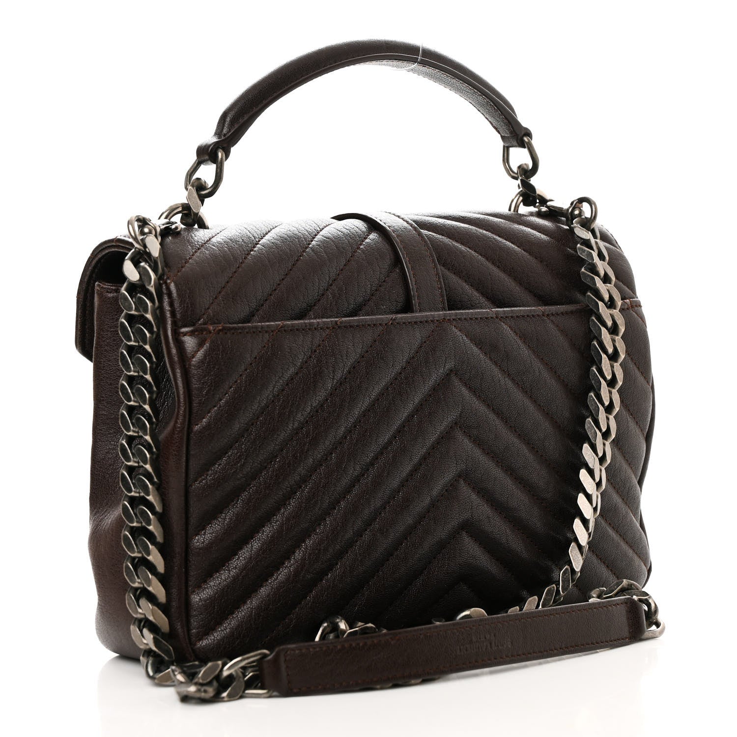 Saint Laurent Sheepskin Matelasse Chevron Monogram Medium College Bag Black Tulip 3 of 13
